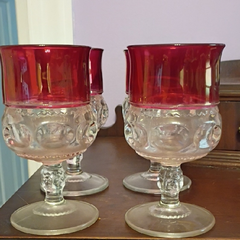 Tiffin-Framciscan Crown Thumbprint Red Cranberry Goblets